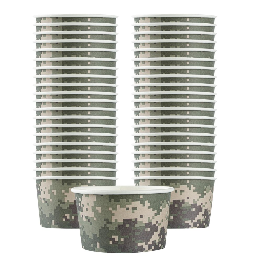 Restaurantware Coppetta 12 Ounce Dessert Cups, 200 Disposable Ice Cream Cups - Lids Sold Separately, Sturdy, Camouflage Paper FroYo Bowls, For Hot And Cold Foods, Perfect For Gelato Or Mousse