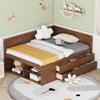 HoRunzelin Full Size Daybed with Storage Drawers, Bookcase Shelves and L-Shaped Headboard, Pine Wood Captains Bed with Bookshelf for Kids Boys Girls, Walnut view 1