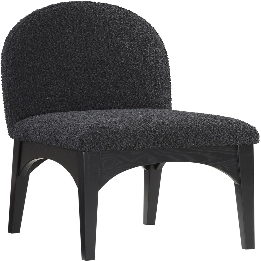 Meridian Furniture 381Black-SC Waldorf Collection Art Deco Dining Side Chair with Rich Black Boucle Fabric, Solid Ash Wood, Black Finish, 18.5" W x 23" D x 35.5" H, Black
