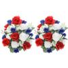 Admired by Nature 2 pcs 24 Stem Artificial Flowers Roses Carnation Mixed Bush Spring Faux Flower Indoor Wedding Home Decor, Cemetery Decorations for Grave, Red, White, Blue view 1