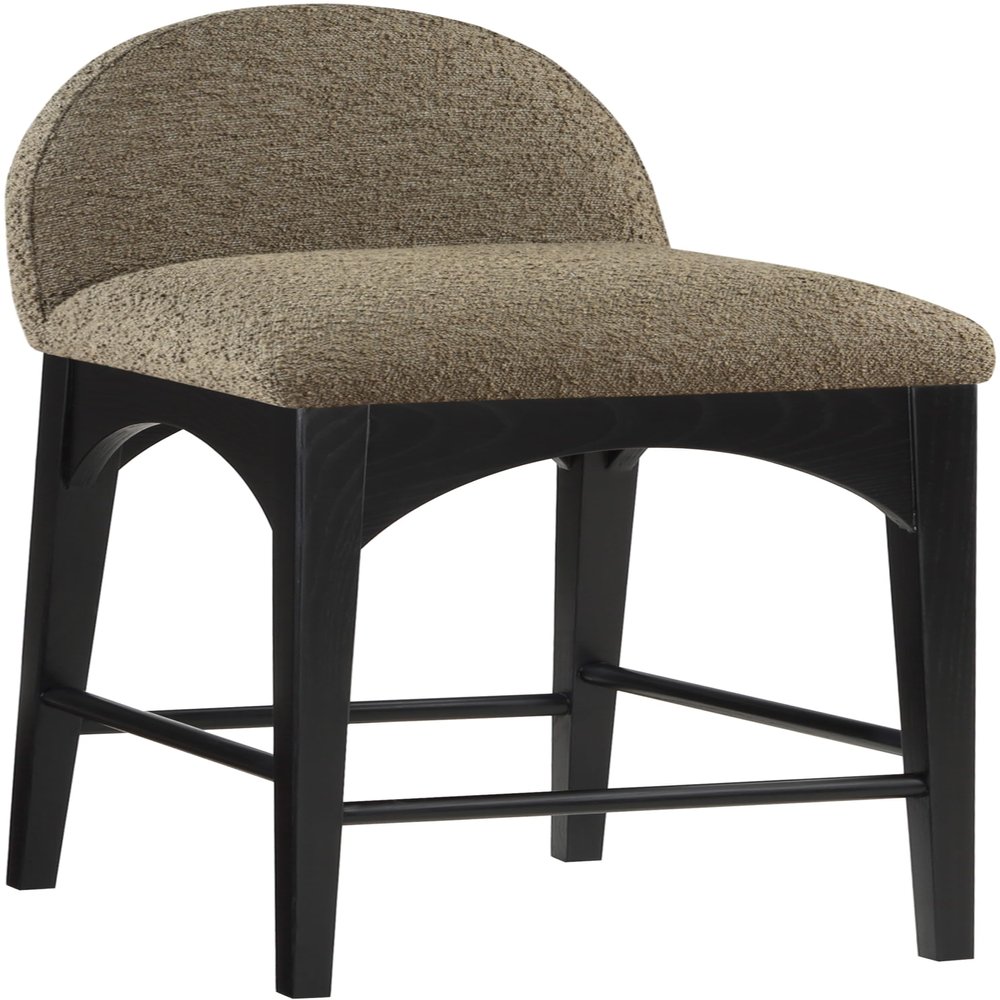 Meridian Furniture 395Olive-C Waldorf Collection Art Deco Stool with Rich Olive Green Boucle Fabric, Solid Ash Wood, Black Finish, Counter Height Stool, 18" W x 20" D x 37" H, Olive