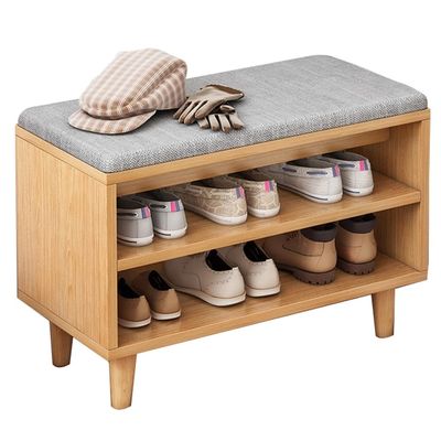 OCKULT Shoe Bench, Wood 3 Tier Shoe Rack with Upholstered Seat Entryway Bench for Entryway, Living Room, Hallway (Color : Wood Color, Size : 60 * 30 * 49cm)