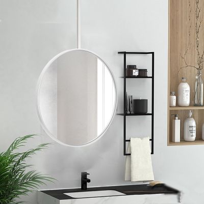 Gaommini Decorative Wall Mirrors Ceiling Mounted Hanging Mirror with Metal Circle Frame and Boom, Round Mirror for Bedroom Bathroom Living Room Entryway, White (Size : Diameter-40CM/15.7INCH)