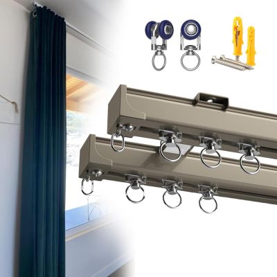 Ceiling Curtain Track 1.6-19.7ft, Wall Or Ceiling Mount Flexible Curtain Rail System, Room Divider, Double Aluminum Ceiling Curtain Track, Suitable for Living Rooms and Shower Rooms (Color : Champagn