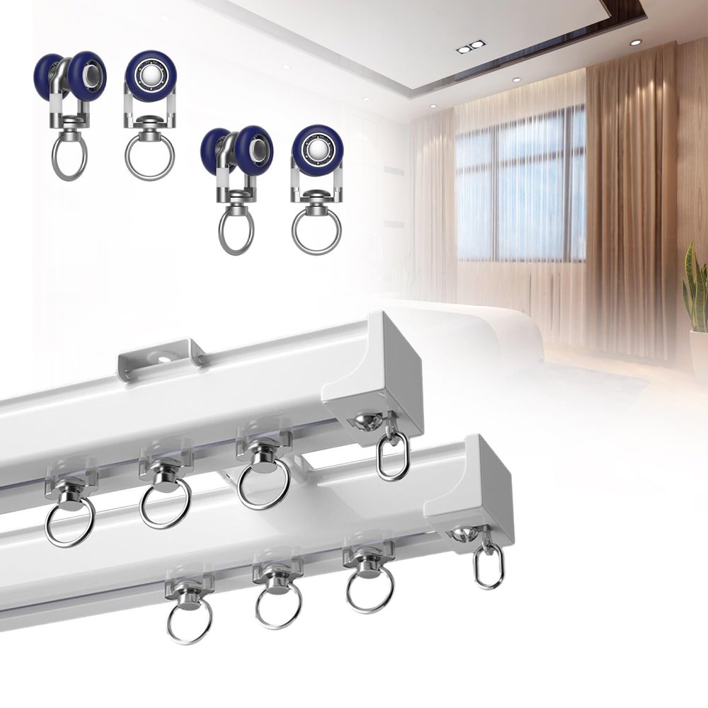 Aluminum Ceiling Curtain Track 1.6-19.7ft, Heavy Aluminum Curtain Track, Ceiling Or Wall Mount Curtain Tracks System, Room Divider, Used for Bathroom, Bedroom, and Room Partitions (Color : White, Si