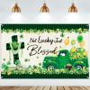 Moukeren St. Patrick's Day Banner Decorations Buffalo Plaid Jesus Cross Truck Backdrop St Patricks Shamrock Background for Wall Photography Photo Prop Booth Party Decor view 1