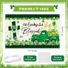 Moukeren St. Patrick's Day Banner Decorations Buffalo Plaid Jesus Cross Truck Backdrop St Patricks Shamrock Background for Wall Photography Photo Prop Booth Party Decor view 2