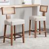 26 Rattan Barstools with Back Counter Height Bar Stool Set of 2, Grey PU Leather Modern Kitchen Counter Stool Upholstered Farmhouse Wicker Bar Stool, Boho Bar Stool Chairs with Natural Wood Frame view 1