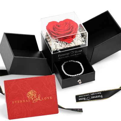 LIFELUM Valentines Gifts for Women Luxury Gifts Heart Preserved Roses in a Box with Bracelet,Gift for Mom,Real Eternal Rose Anniversary Set Gift for Her