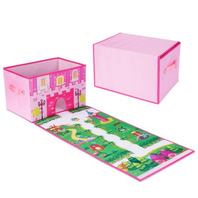 SAM AND MABEL Fabric Storage Organizer and Play Mat  Collapsible Storage Box, Foldable Playmat and Stackable Bin, Basket with Handle (Princess)