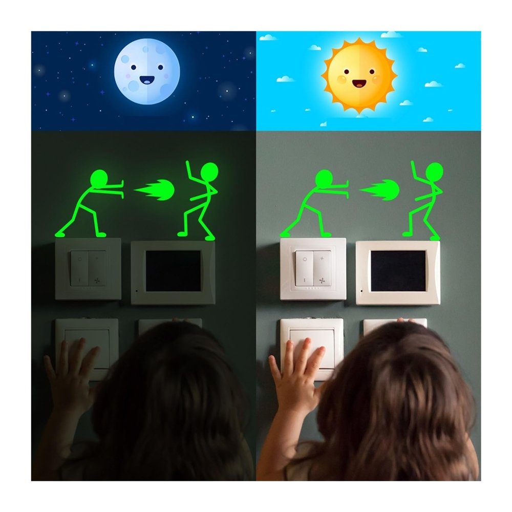 Luminous Sticker 3 Pcs Creative Fun Glow-in-The-Dark Wall Stickers, Switch Stickers, Living Room Decoration Wall Stickers, Self-Adhesive Wall Stickers Label Stickers