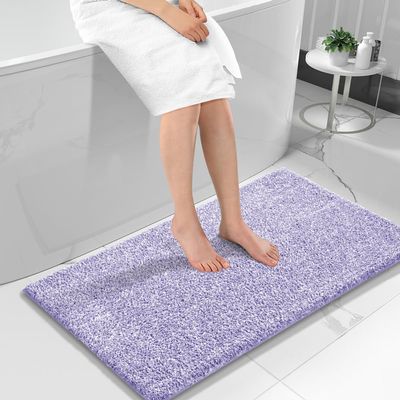 Yimobra Long Bathroom Rug Non Slip Washable, Soft Absorbent Microfiber Bath Mat, Dual-Tone Decor Rug with Rubber Backing for Bathroom Floor Tub and Shower,44x24,Home Essentials,Purple and White