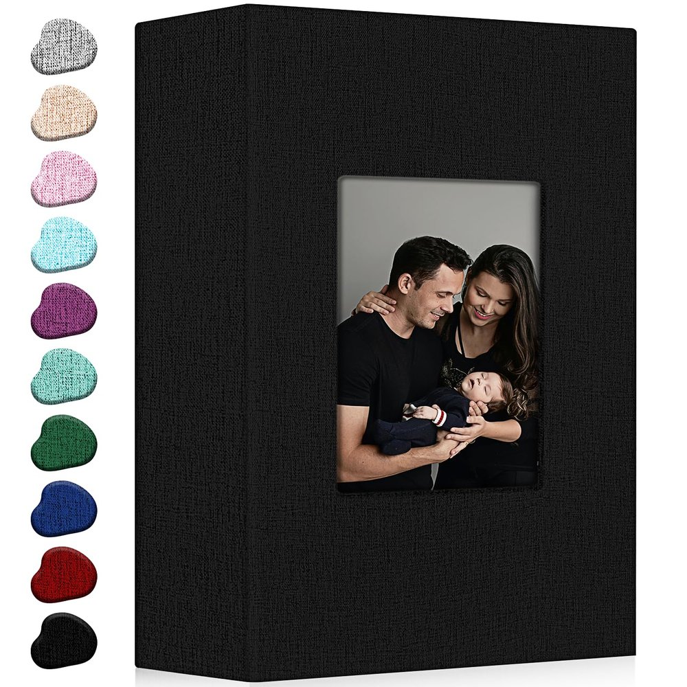 Ejblfe Photo Album 4x6,Linen Cover Slide-in Photo Album Book Can Holds 300 4x6 Photos with 50 Black Sheets for Family,Wedding,Baby and Holiday Pictures (Black)