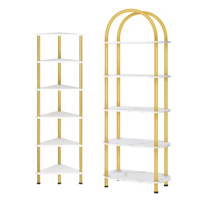 HOOBRO Corner Shelf Stand and 5 Tier Bookshelf Bundle, Industrial 6-Tier Wall Corner Bookshelf with Metal Frame, Modern Arched Bookcase, Tall Storage Plant Stand, Corner Bookcase DW36CJ01-DM176SJ01