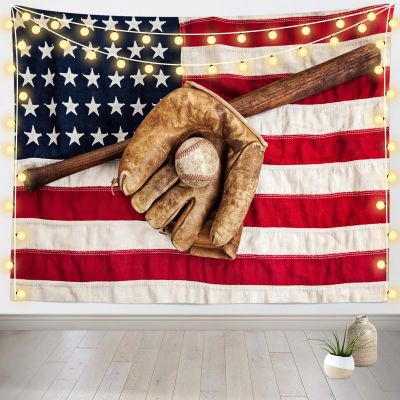 Loccor Baseball Tapestry Vintage Baseball League Equipment Tapestry Bat Glove and Baseball on American Flag Wall Hanging Sport Tapestry for Men Boys Bedroom Wall Decor 179''x98''