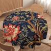 Yinrune Chinoiserie Botanical Floral Round Tablecloth Navy Blue Burgundy Gold Asian Table Cloth 60x60in Table Cover Outdoor Washable Polyester Table Decor for Kitchen Dinning Table view 1