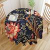 Yinrune Chinoiserie Botanical Floral Round Tablecloth Navy Blue Burgundy Gold Asian Table Cloth 60x60in Table Cover Outdoor Washable Polyester Table Decor for Kitchen Dinning Table view 3