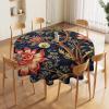 Yinrune Chinoiserie Botanical Floral Round Tablecloth Navy Blue Burgundy Gold Asian Table Cloth 60x60in Table Cover Outdoor Washable Polyester Table Decor for Kitchen Dinning Table view 4