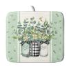 Eucalyptus Dish Drying Mat for Kitchen Counter, 16x18 Inch Spring Green Leaves Flower Plaid Vase Microfiber Dish Drainer Rack Mats Absorbent Reversible Dishes Pad view 1