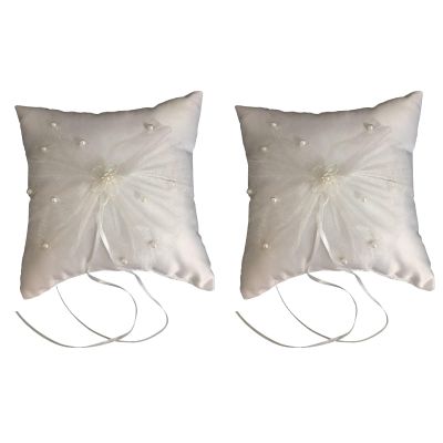 STOBAZA Wedding Ring Bearer Pillow 7.87 Inch Lace Ribbon Decoration Soft Cushion for Ceremony and Engagement