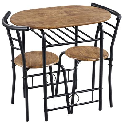 Topeakmart Modern Round Dining Table Set, Kitchen Table and 2 Chairs Small Dining Table for 2 with Storage, Breakfast Bistro Table Set for Small Space Kitchen Home, Brown