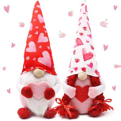2Pcs Valentines Day Gnomes Decorations, Handmade Valentines Gnome Plush Decor, Mr & Mrs Swedish Tomte Stuffed Gnomes Plush Doll Valentine Gifts Valentine's Day Decorations
