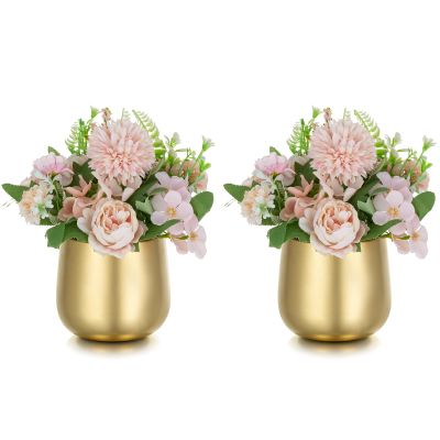 NUPTIO Small Gold Vases for Centerpieces: 2 Pcs 3.94 inch Flower Trumpet Vase Vintage Compote Vase Metal Urn Planter Plant Pots Flowers Bowls Pedestal for Wedding Party Table Centerpiece Decorations