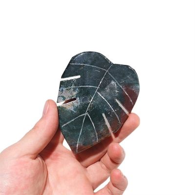 KatLin 1PC Natural Crystal Leaves Carving Moss Agate Family Decoration Sculpture Energy Health Green Gem Gift DIY Pendant Gemstone Ornaments