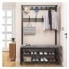 Exquisite Clothes Rail Rack Shoe Bench Coat Stand Rack Hangers With Bench And 10 Hooks Entryway Coat Racks Shoe Bench Industrial Entryway Home Furniture Storage Shelf Organizer Accent Furnit view 1