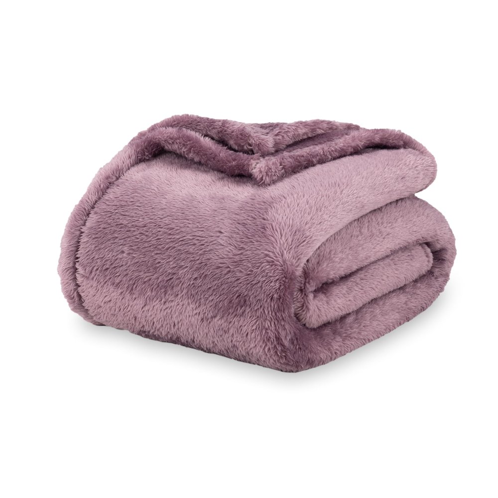 Berkshire Blanket Classic Extra-Fluffy Plush Blanket Queen Size, Soft Fuzzy Fluffy Long Hair Blanket for Couch Sofa Bed, Plum Smoke, 90x90 Inches