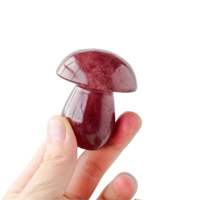 KatLin 1pc Hand Carved Natural Strawberry Quartz Crystal Mushrooms Carving Cute Crafts Healing Gemstone Home Decoration Ornaments