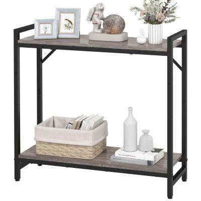 Livofloral Narrow Console Table, Small Entryway Table, Sofa Table with 2 Support Bar, Industrial Couch Table, Thin Side Table, Display Table for Living Room, Hallway, Bedroom, Foyer, Grey