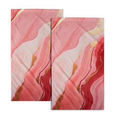 Giwawa Pink Marble Hand Towels - Abstract Modern Marbles Bath Face Towels Set of 2 Golden Cracked Lines Tea Towels Guest Towels Kitchen Dish Towel Decor
