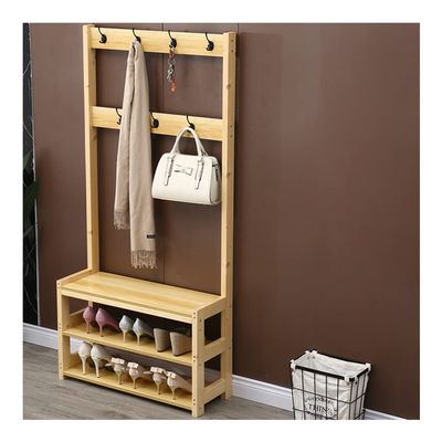 Clothes Rail Rack Large Coat Rack Stand Coat Rack Shoe Bench With Hooks 3-in-1 Entryway Shoe Rack Shelf Mudroom Garage Storage Organizer (Color : White, Size : 49 * 30 * 170cm) (Natural 81