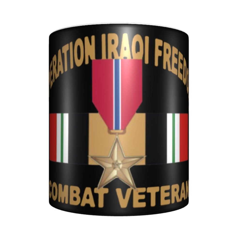 ARESU Oif Iraqi Freedom Combat Veteran Bronze Star Mug Coffee Mugs Ceramic Tea Cup Drinking Cup Coffee Cups For Men Women, White