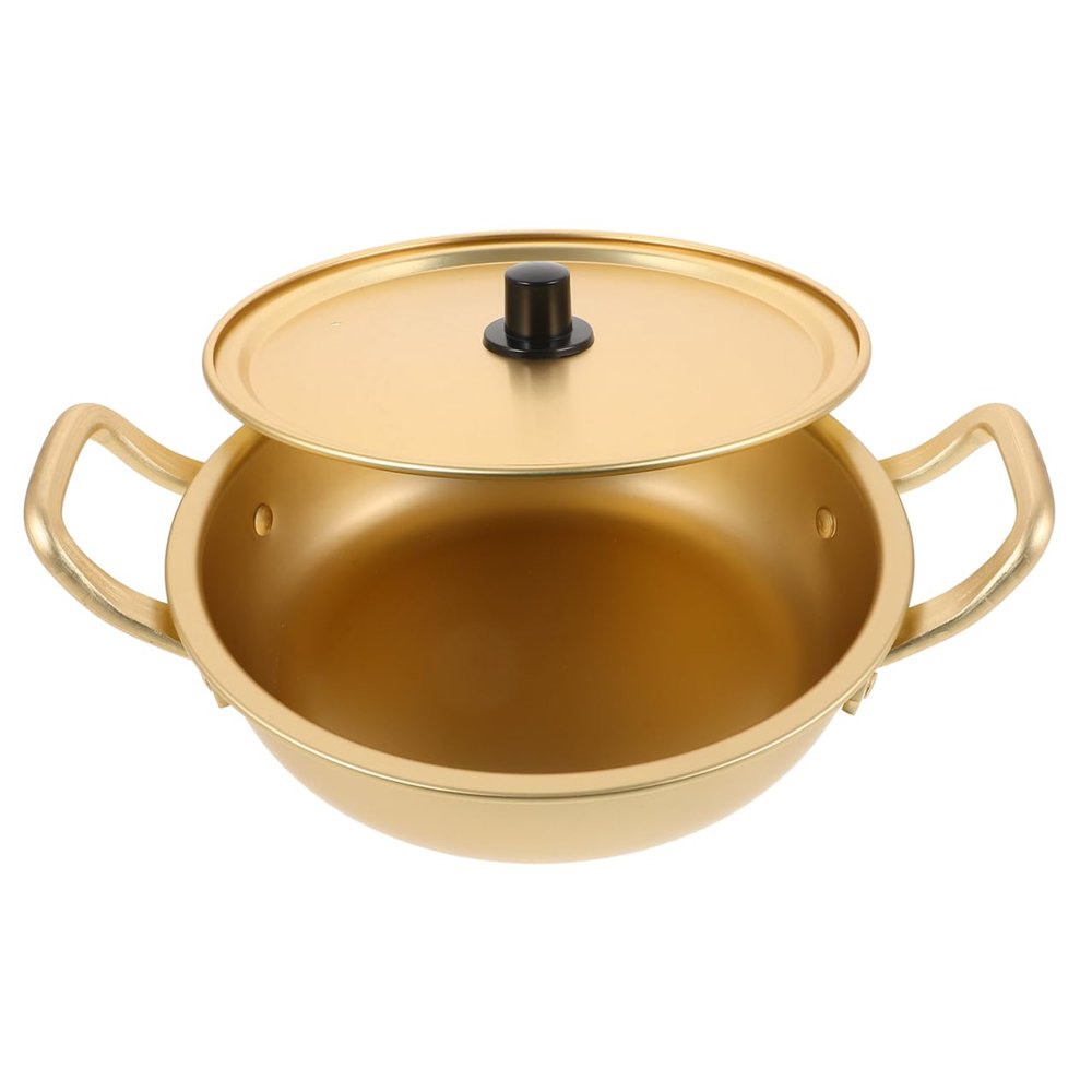 BESTOYARD 7.87 Inch Korean Ramen Pot Aluminum Noodle Cooker with Lid Heat-Resistant Mini Pan for Instant Soup Ramyun Cooking