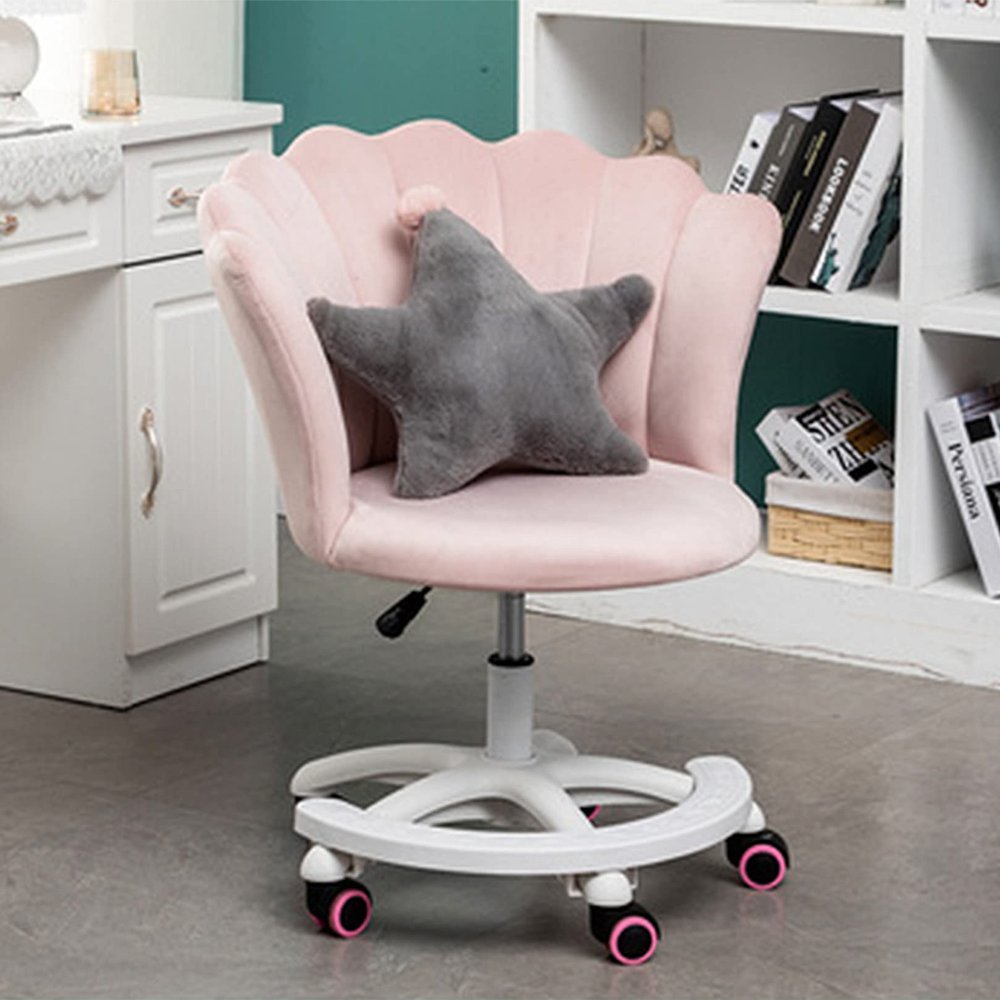 Ergonomic Executive Chair, 360 Swivel Work Chair with Lumbar Pillow, Low Back Lift Desk Chair for Bedroom, Living Room (Lightpink)