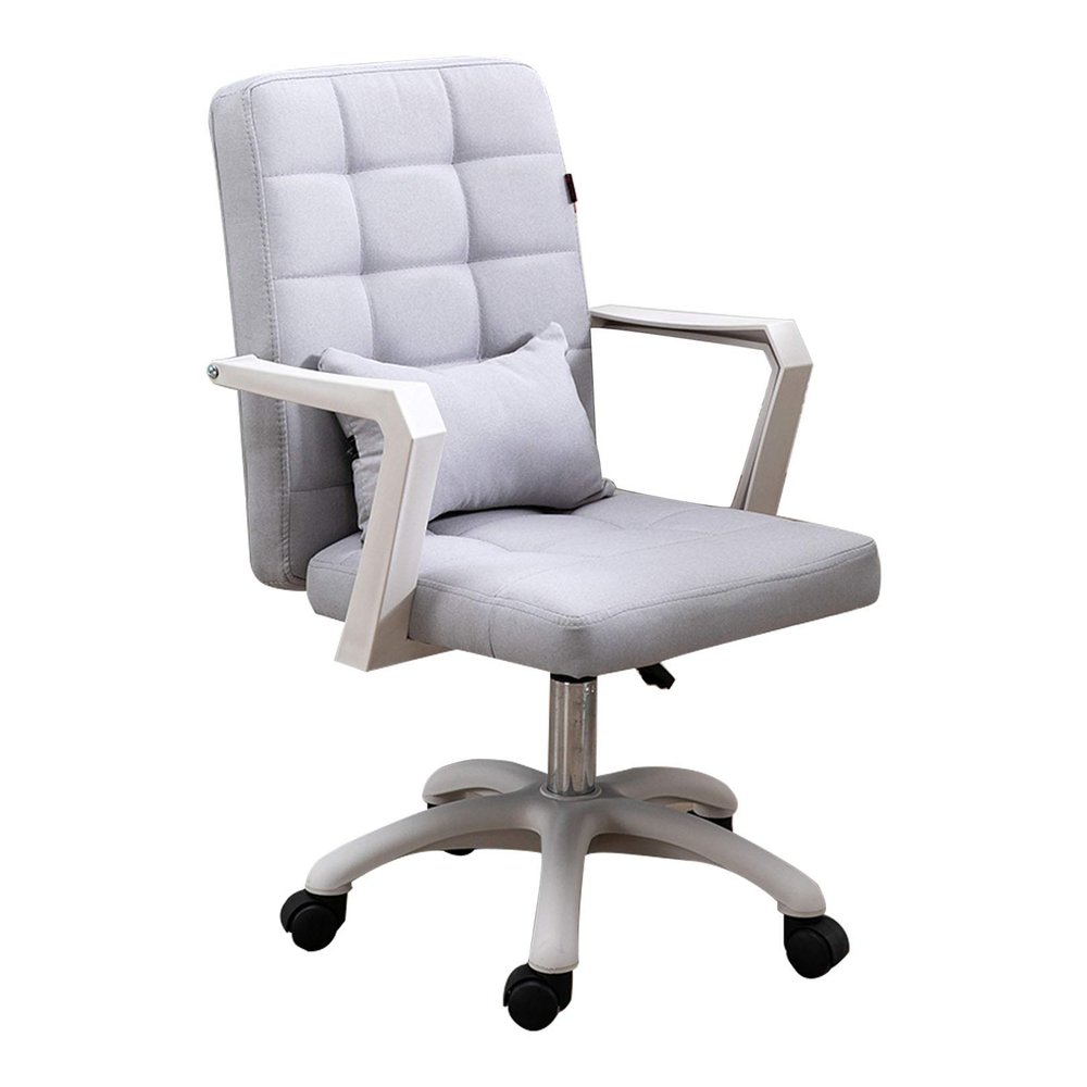Mid Back Linen Ergonomic Computer Chair, 360 Swivel Task Chair with Armrest and Silent Casters, Load Bearing 150kg (Grey)