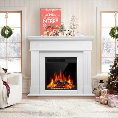44" Electric Fireplace with Mantel, Freestanding Fireplace Heater, 7501500W LED Log Firebox with Remote Control, Pearl White
