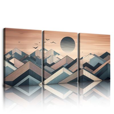 YONICA Boho Mountain Canvas Wall Art for Home Decor - Abstract Sun Mountain Forest Nature Scenery Picture Print On Canvas, Bohemian Paintings for Wall HD Giclee Ready to Hang (24x36inch, Set of 3)