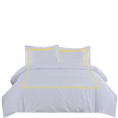 BedDecor Luxury 400-TC Egyptian Cotton 3PC Embroidered Duvet Cover Set with Beautiful 2-Stripe Embroidery(Yellow, Oversize King)