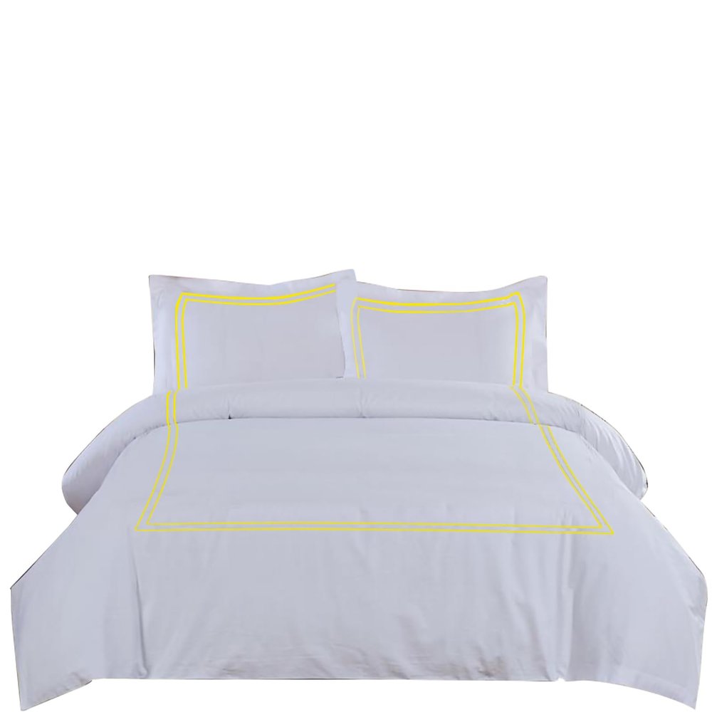 BedDecor Luxury 400-TC Egyptian Cotton 3PC Embroidered Duvet Cover Set with Beautiful 2-Stripe Embroidery(Yellow, Oversize King)