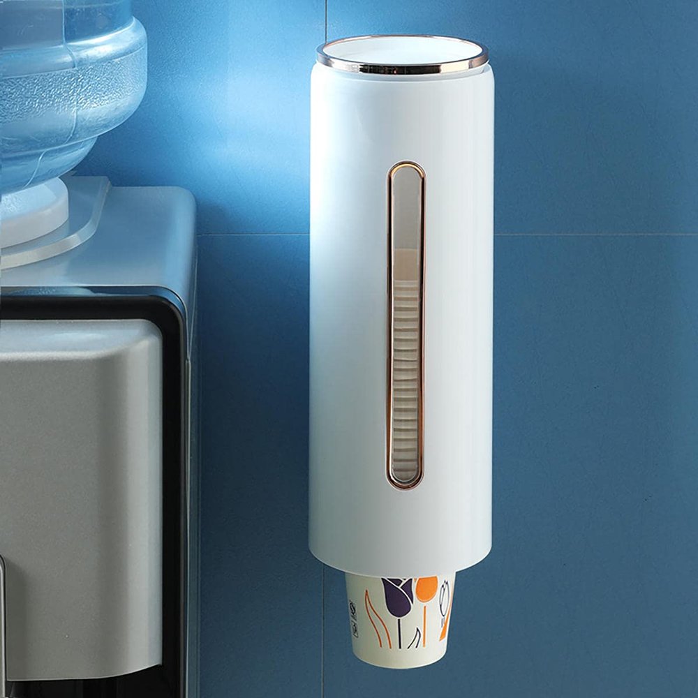 Cup Dispenser Wall Mount, Fit 6oz - 9oz Dixie Cup Dispenser Wall Mount, 11" Tube Length Water Dispenser Cup Holder, Cup Dispenser for Water Cooler, for Home, Office, Hospital, Gym (Color : White)