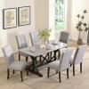 7-Piece Modern Dining Table Set for 6 People, Gray Sintered Stone Kitchen Table Set 63 inch Rectangular Dining Room Table with 6 Tufted Upholstered Chairs for Living Room Kitchen Office view 1