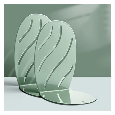Book Ends Nonskid Stainless Steel Bookshelf Heavy Books Bookend Student Desktop Book Storage Rack Anti-Moving Book Stoppers Decorative (Color : Bianco) (Green)