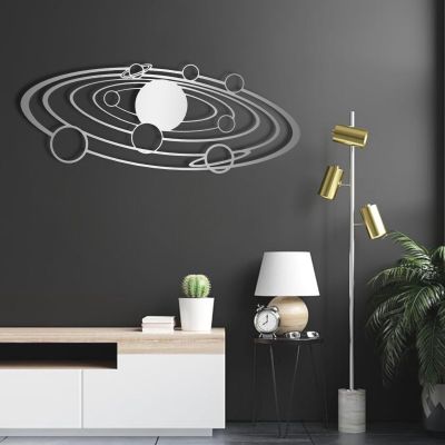Metal Galaxy Wall Decor, Galaxy Metal Wall Art, Planet Metal Wall Decor, Space Metal Wall Decor, Solar System Wall Decor, Wall Art for Living Room, Planets in The Universe, Astronauts Gift (39"x 15"| 100x39cm, Sliver)