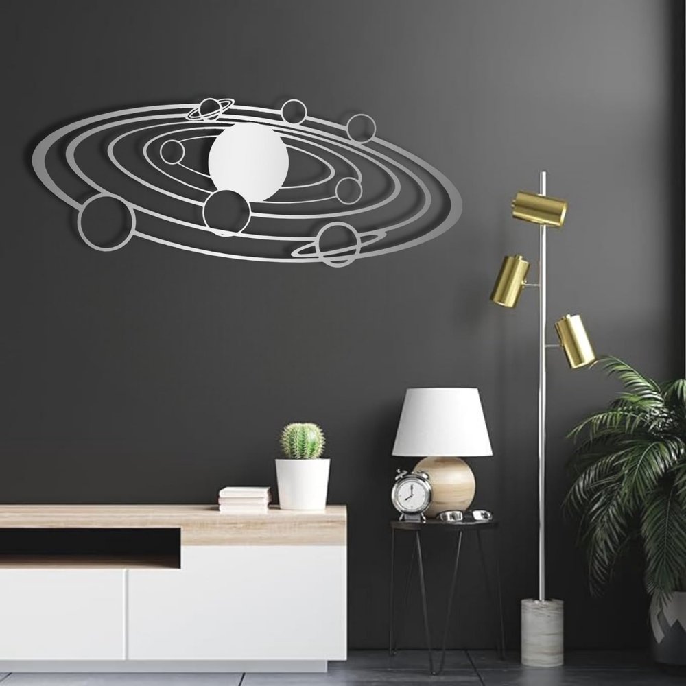 Metal Galaxy Wall Decor, Galaxy Metal Wall Art, Planet Metal Wall Decor, Space Metal Wall Decor, Solar System Wall Decor, Wall Art for Living Room, Planets in The Universe, Astronauts Gift (39"x 15"| 100x39cm, Sliver)