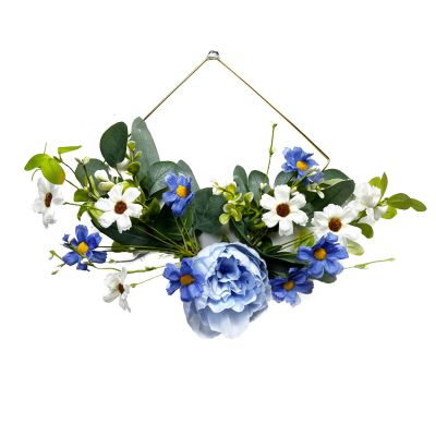 Sunflower Wreath for Front Door Outside Silk Peony Flower Wreath with Green Leaves and Support Handmade Simulation Spring Summer Flower Door Wreath for Outdoor Wedding Wall Home Wreath Decor(Blue)