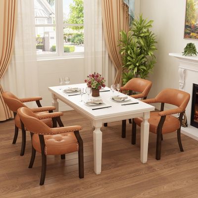 JESONVID Set of 4 Leather Dining Chairs with Arms, Accent Kitchen Table Chairs with Upholstery Button Tufted Cushion, Dining Room Arm Chairs, Wooden Poker Table Chair, Espresso&Orange
