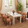 JESONVID Set of 4 Leather Dining Chairs with Arms, Accent Kitchen Table Chairs with Upholstery Button Tufted Cushion, Dining Room Arm Chairs, Wooden Poker Table Chair, Espresso&Orange view 1